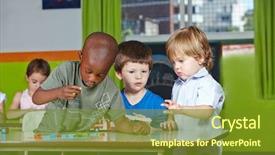 Presentation with children playing - Presentation design featuring infant care centre - children playing together in kindergarten background and a tawny brown colored foreground
