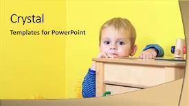  Presentation with hide - Presentation theme enhanced with infant care centre - cute european toddler playing hide background and a yellow colored foreground