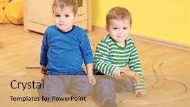  Presentation with toddlers - Slides consisting of infant care centre - cute european toddlers in kindergarten background and a  colored foreground