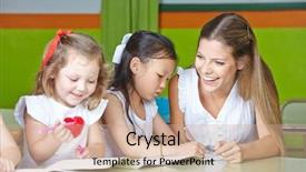  Presentation with colourful kids drawing - Cool new theme with infant care centre - kids having fun drawing backdrop and a coral colored foreground