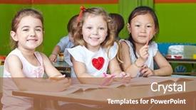  Presentation with children books - PPT theme having infant care centre - many happy children drawing background and a coral colored foreground