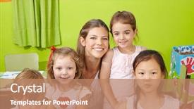  Presentation with infant care - Cool new slide set with child care worker center education - portrait of children with happy backdrop and a light gray colored foreground