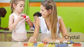  Presentation with internship - Slide set with infant care centre - young woman doing internship background and a coral colored foreground