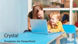  Presentation with preschool - PPT layouts featuring infant centre - teacher and boy at laptop background and a light blue colored foreground