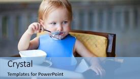  Presentation with pediatrics toddler - Cool new PPT theme with infant eating - adorable toddler girl having breakfast backdrop and a  colored foreground