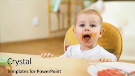  Presentation with infant - Beautiful presentation theme featuring infant eating - little baby at home sitting backdrop and a lemonade colored foreground