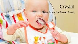  Presentation with infant - Colorful slides enhanced with infant eating - little baby girl sitting backdrop and a  colored foreground