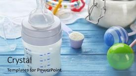  Presentation with baby bottle formula - Cool new slides with infant formulas - baby bottle with milk formula backdrop and a light blue colored foreground
