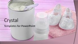 Presentation with baby bottle formula - Slide set featuring infant formulas - composition with feeding bottle background and a light gray colored foreground