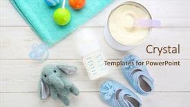 Presentation with baby bottle formula - Theme with infant formulas - composition with feeding bottle background and a cream colored foreground
