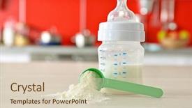  Presentation with baby bottle formula - Amazing PPT theme having infant formulas - feeding bottle and baby milk backdrop and a lemonade colored foreground