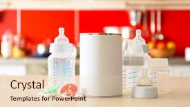  Presentation with baby milk - Slide set consisting of infant formulas - feeding bottles with bank background and a lemonade colored foreground