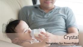  Presentation with home black family - Slides consisting of infant formulas - happy asian family at home background and a coral colored foreground