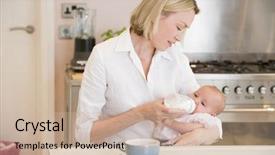  Presentation with mother baby - Cool new PPT theme with infant formulas - mother feeding baby in kitchen backdrop and a soft green colored foreground