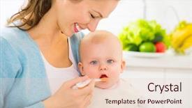  Presentation with mother feeding baby breast milk - Presentation consisting of infant formulas - mother feeding her baby girl background and a lemonade colored foreground