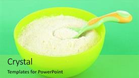  Presentation with milk formulas - Cool new PPT theme with infant formulas - powdered milk in bowl backdrop and a yellow colored foreground