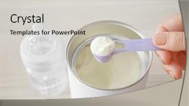  Presentation with baby formula - Presentation theme featuring infant formulas - woman hand is preparing baby background and a light gray colored foreground
