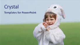  Presentation with rabbit - Presentation design enhanced with infant hearing - happy child dressed as rabbit background and a sky blue colored foreground