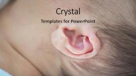  Presentation with newborn baby on his mothers and - Amazing PPT theme having infant hearing - newborn baby ear backdrop and a coral colored foreground
