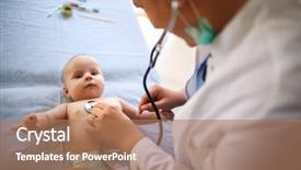  Presentation with infant - PPT theme enhanced with infant heart disease - baby is examined by pediatrician background and a coral colored foreground
