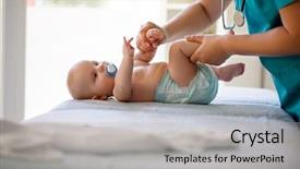  Presentation with clinic - Amazing slides having infant heart disease - baby on physical examining backdrop and a light gray colored foreground