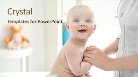  Presentation with baby doctor - Presentation theme having infant heart disease - doctor doing exercises with baby background and a cream colored foreground