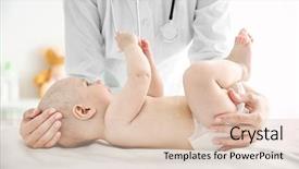  Presentation with baby doctor - Audience pleasing PPT theme consisting of infant heart disease - doctor doing exercises with baby backdrop and a lemonade colored foreground