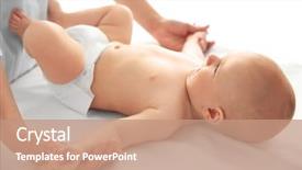  Presentation with baby doctor - PPT theme enhanced with infant heart disease - doctor doing exercises with baby background and a coral colored foreground