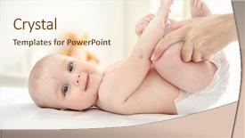  Presentation with infant - Beautiful PPT theme featuring infant heart disease - doctor doing exercises with baby backdrop and a cream colored foreground