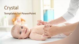  Presentation with baby doctor - Audience pleasing PPT theme consisting of infant heart disease - doctor doing exercises with baby backdrop and a cream colored foreground