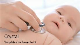  Presentation with baby doctor - Amazing PPT layouts having infant heart disease - doctor examining little baby backdrop and a coral colored foreground