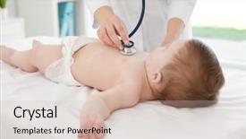  Presentation with baby doctor - Colorful presentation design enhanced with infant heart disease - doctor examining little baby backdrop and a  colored foreground