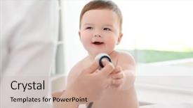  Presentation with baby doctor - Presentation design consisting of infant heart disease - doctor examining little baby background and a  colored foreground