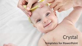  Presentation with doctor examining a newborn baby - Amazing PPT layouts having infant heart disease - professional pediatrician examining smiling baby backdrop and a lemonade colored foreground