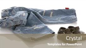  Presentation with infant - Audience pleasing presentation consisting of infant or baby jeans and sandals with reflection on white background backdrop and a coral colored foreground