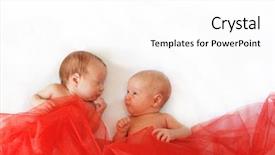  Presentation with textile - Presentation enhanced with infant sleeping - lovely twins on white covered background and a white colored foreground