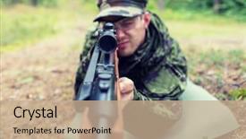  Presentation with hunting - Presentation design featuring infantry - hunting war army and people background and a coral colored foreground