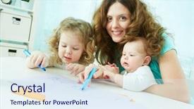  Presentation with free family - Cool new slide deck with infants free - cheerful family of three being backdrop and a sky blue colored foreground