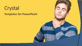  Presentation with sore throat - Slides with infect - young handsome man over isolated background and a yellow colored foreground