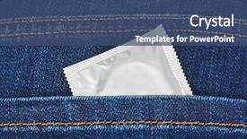  Presentation with condom - Slide deck having sexual infection - condom in jeans pocket background and a ocean colored foreground