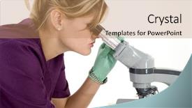  Presentation with infection control - PPT theme with infection control - beautiful young lab tech looking background and a coral colored foreground