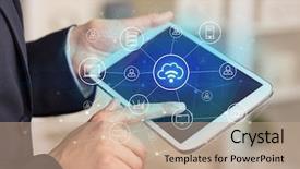  Presentation with infection control - Colorful slide set enhanced with infection control - business woman using tablet backdrop and a coral colored foreground