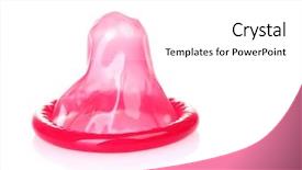  Presentation with condom - Presentation theme featuring infection control prevention - red condom isolated on white background and a white colored foreground