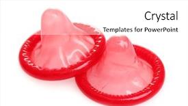  Presentation with condoms - Theme enhanced with infection control prevention - red condoms isolated on white background and a white colored foreground