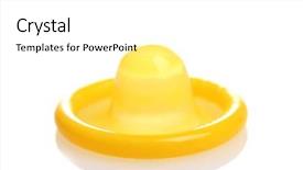 Presentation with condom - Amazing slide deck having infection control prevention - yellow condom isolated on white backdrop and a white colored foreground