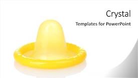  Presentation with condom - Slide set with infection control prevention - yellow condom isolated on white background and a white colored foreground