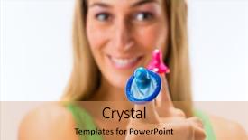 Presentation with condom - Beautiful PPT layouts featuring infection control prevention - young woman with a condom backdrop and a coral colored foreground