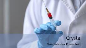  Presentation with vaccination - Amazing PPT theme having infection cure - doctor holding syringe with medicine backdrop and a teal colored foreground