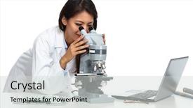  Presentation with medicina tradicional chinesa chinese herb - Slide deck with infection education - chinese scientist woman with microscope background and a light gray colored foreground