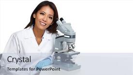  Presentation with medicina tradicional chinesa chinese herb - Slide set with infection education - chinese scientist woman with microscope background and a light blue colored foreground